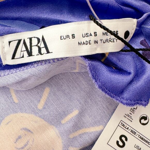 Zara Sun Moon Star Celestial Satin Silky Mini Slip Dress Purple Blogger Sz S NWT - Picture 10 of 12